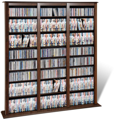 Media Storage Tower Espresso Adjustable Shelves Organizer DV