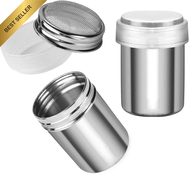 2Pcs Powder Sugar Shaker Duster, Stainless Steel Powder Sugar Shaker with Lid, S