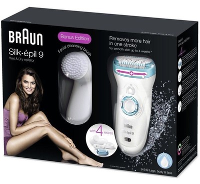 Braun 9-549 Silk Epil 9 Wet/Dry Cordless Epilator w/4 Ext/Facial...