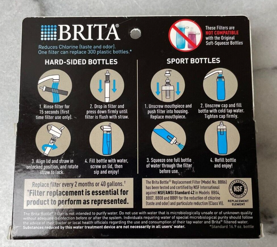 Brita Bottle Replacement Filters For All hard Sided and New Sport Bottles 2ct