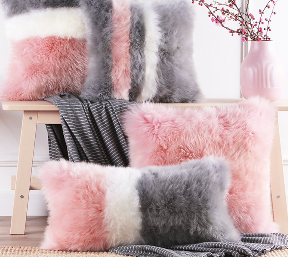 Pink furry throw pillows hotsell