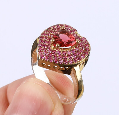 TURKISH SIMULATED RUBY .925 SILVER & BRONZE RING SIZE 8 #14189