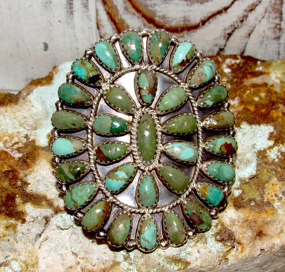 Massive Navajo Green Turquoise Statement Cluster Ring Sz 8 Sterling Silver