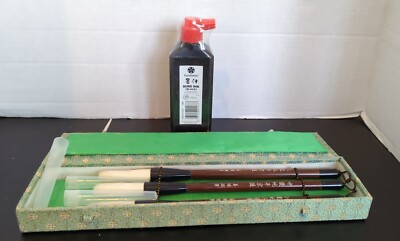 3 Piece Sumi Brush Set In Box(Used) With Sumi Ink KY6(New) See Pictures 