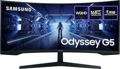 Samsung Gaming Monir 34 inch Odyssey G5 Curved WQHD Monitor HDMI DisplayPort