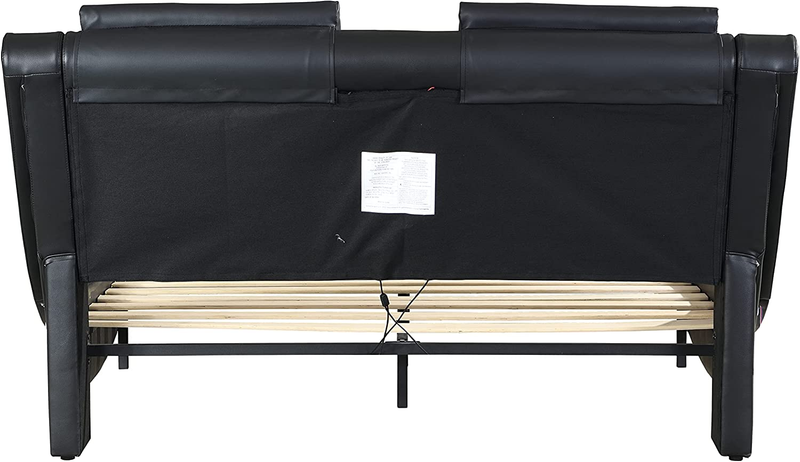Upholstered King Platform Bed Frame with LED Lighting and USB Charging Ports, Fa