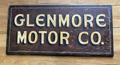 Vintage Wood Art Deco 1930s 1940s Glenmore Motor Co Dealer Sign Chevy Ford NJ PA