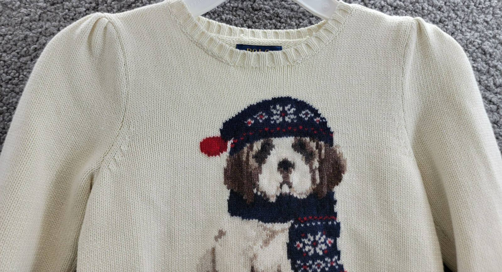 Polo Ralph Lauren Dog Crewneck Wool Sweatshirt Little Girls 5 White Multi L/S - Picture 3 of 16