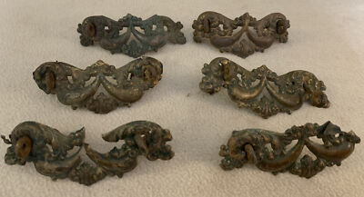 6 pc Lot Vintage Victorian Stamped Metal Drawer Hardware Damaged (Inv# 6-S)