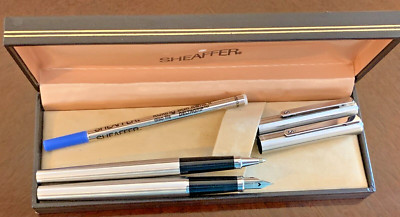 Sheaffer Fountain Pen & Ballpoint Set Vintage White Dot Presentation Box Silver