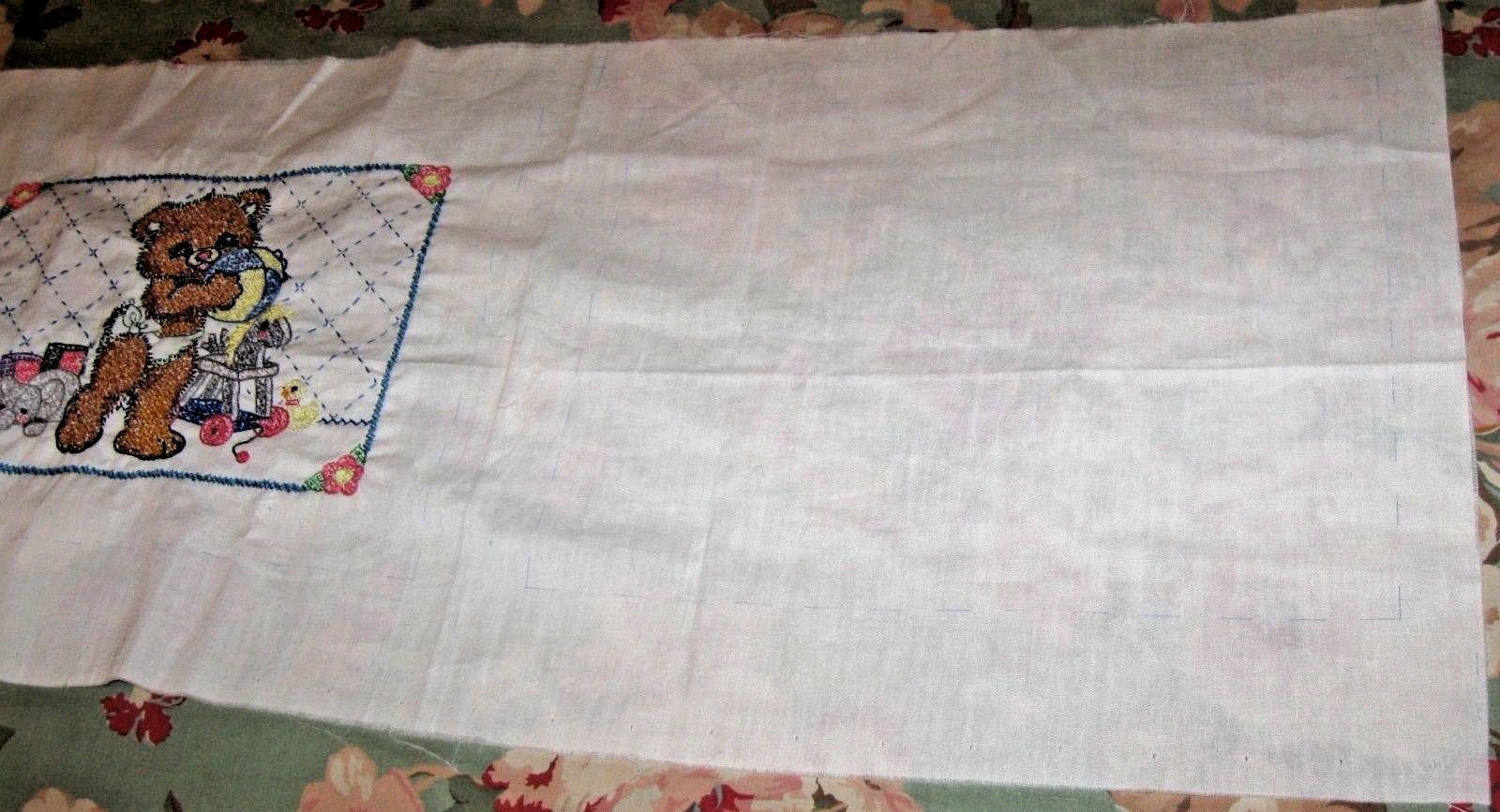 VINTAGE EMBROIDERED NEEDLEPOINT CROSS STITCH TEDDY BEAR PILLOW COVER 13