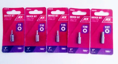 ACE 1'' Torx Bits T8,T10,T15,T20 & T27 (5 Total Bits) NEW