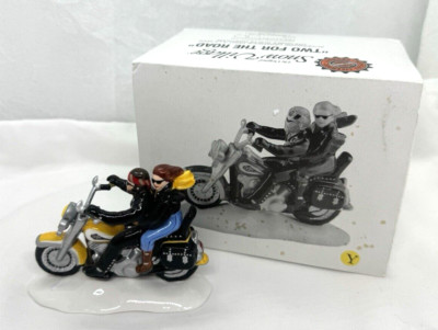 Snow Village Dept 56 - TWO FOR THE ROAD - Harley-Davidson - 1998 - Yellow 54939