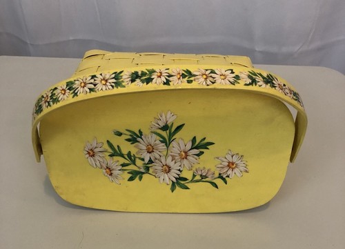 Vintage Hand Painted Yellow Wooden Purse With Decoupage Daisies