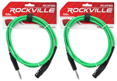 2 Rockville RCXFB6G Green 6' Female REAN XLR to 1/4'' TRS Balanced Cables OFC