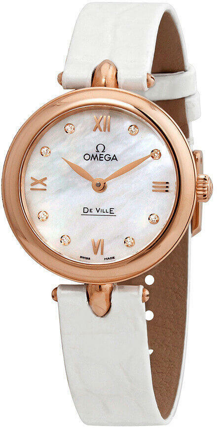Pre-owned Omega Deville Prestige Mop Diamond Dial 27.4mm Rose Gold Womens Luxury Watch