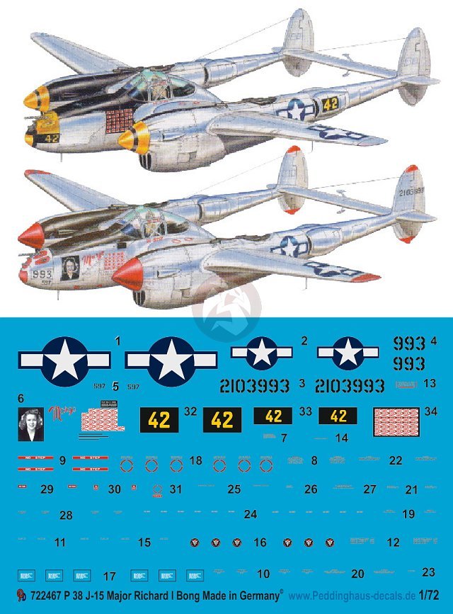 航空機・ヘリコプター Lockheed P-38 Lightning DICK BONG 1/72 Amazon.com: Airplane P-38 P-38J Lightning Down Beat Richard