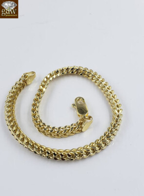 Pre-owned Globatwatches10! 10k Yellow Gold Franco Bracelet 4mm 8" Inch Men Women Rope Cuban Link Real Gold
