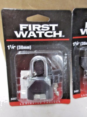 First Watch Laminated Padlock with Key 1 1/4'' #3407 - New & Free Shipping!