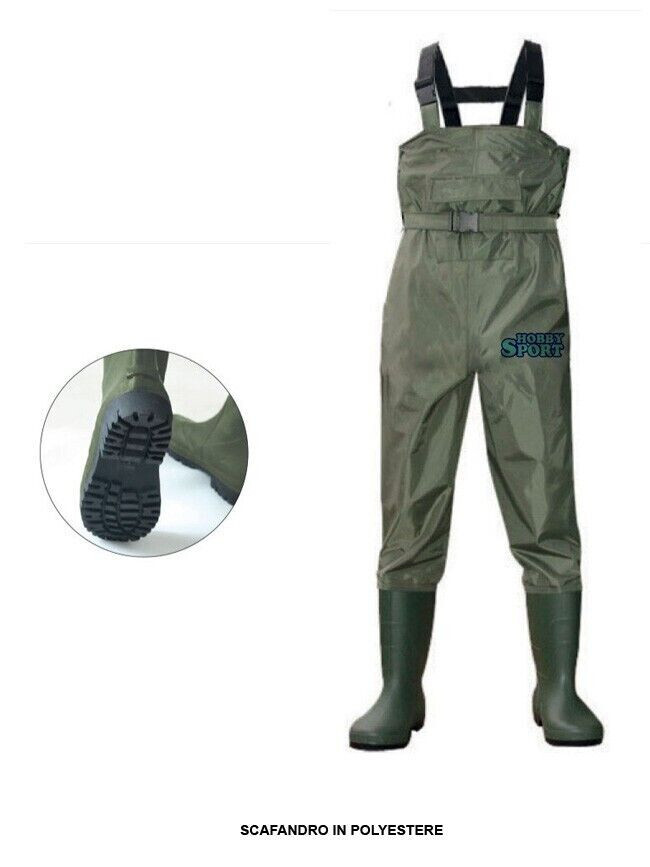 STIVALI PESCA SCAFANDRO WADERS SIZE 43  VERDE IN POLYESTER  FIUME LAGO MARE