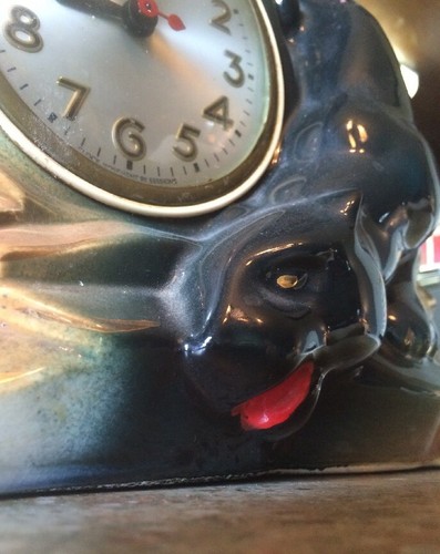 Vintage Antique Ceramic Panther Clock. Works!