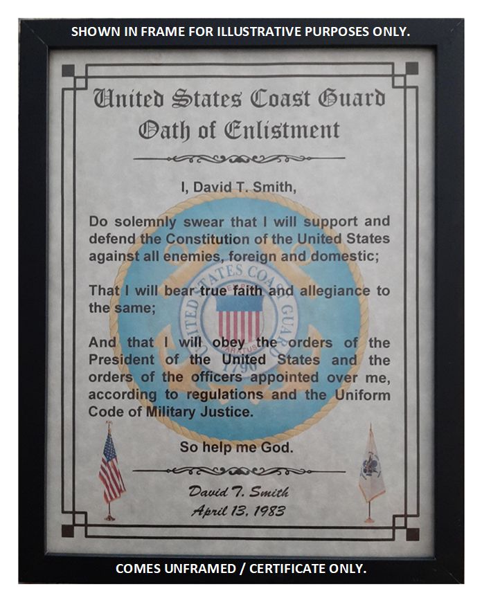 Pledge × Oath - Slipon MC-NICE: COAST GUARD Oath of Enlistment Certificate Name