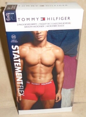 NEW MEN'S ''TOMMY HILFIGER STATEMENT FLEX  STRETCH BOXER BRIEFS 3 PACK'' Open Box!
