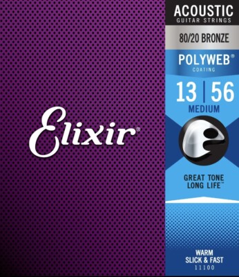 Elixir  Strings 11100 80/20 Bronze Acoustic Guitar Strings w POLYWEB  Coating