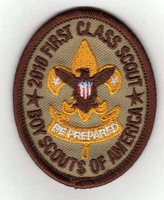 100th Anniv. BSA (2010) First Class Rank Patch, Oval Tan, w/ ''BSA 2010'' Back