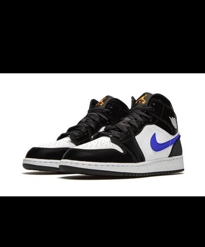 Nike Air Jordan 1 Mid (GS) Shoes Black Racer Blue White