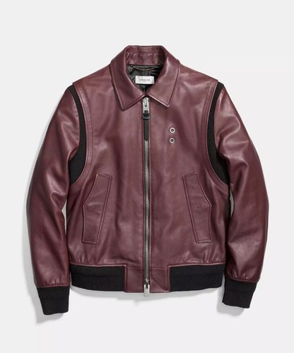 ジャケット・アウター COACH JACKET COW LEATHER NWT Coach 1941 Leather Bomber Jacket Zip Front 48 Medium Cow