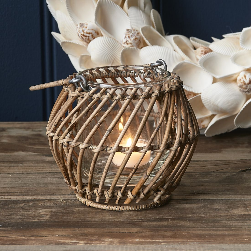 Riviera Maison Rustic Rattan Windlicht Glas Korb RR Diagonal Weave Votive 