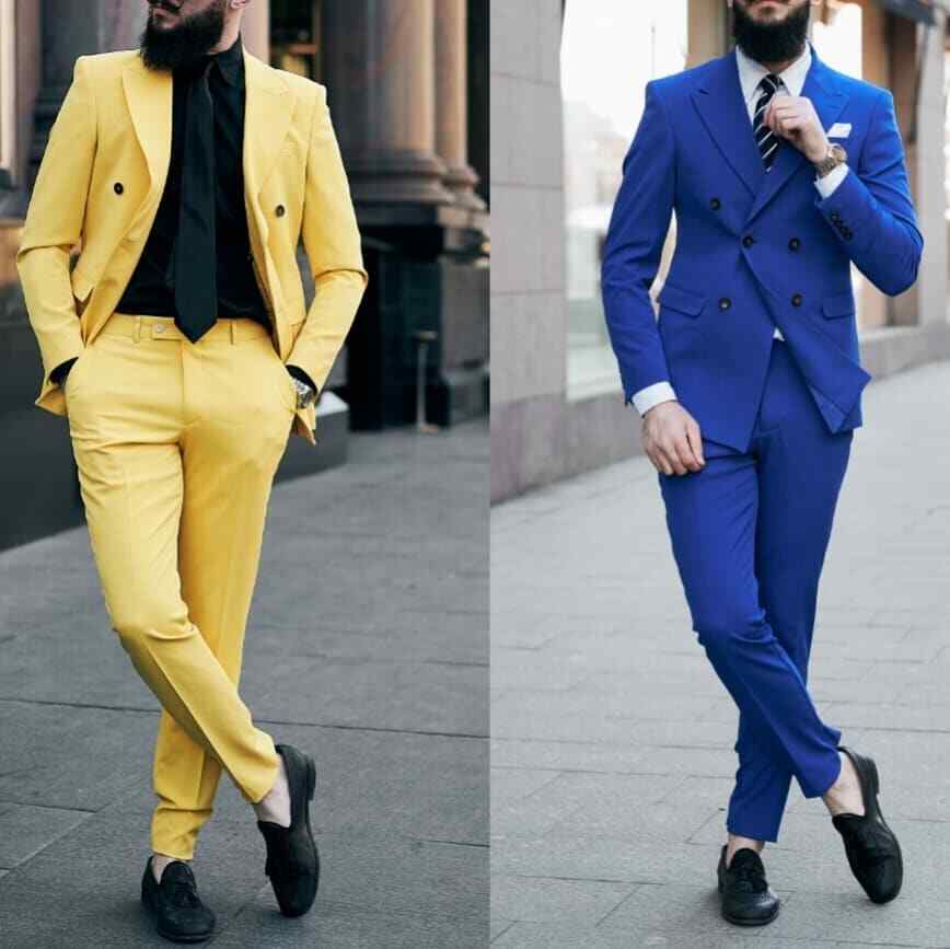 Royal Blue Men S Suit Tuxedos Double Breasted Fashion Fit Party
