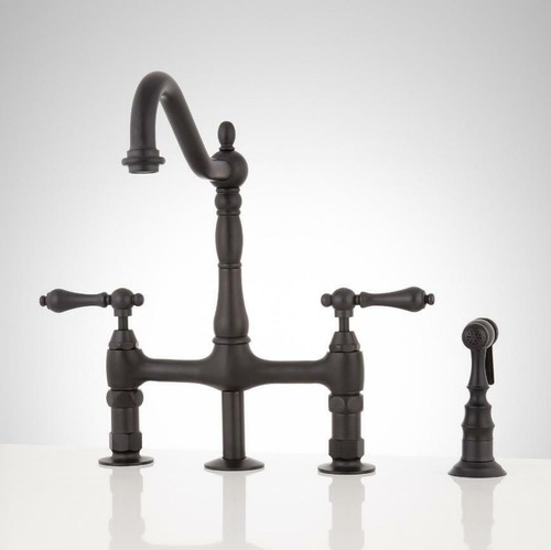 Signature Hardware Bellevue Bridge Faucet w/Brass Sprayer - Matte Black