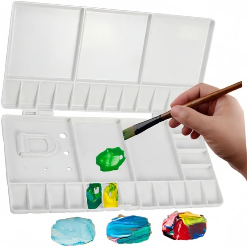 Folding Watercolor Palette – Plastic Paint Tray with Thumbhole, 33 Well Watercol
