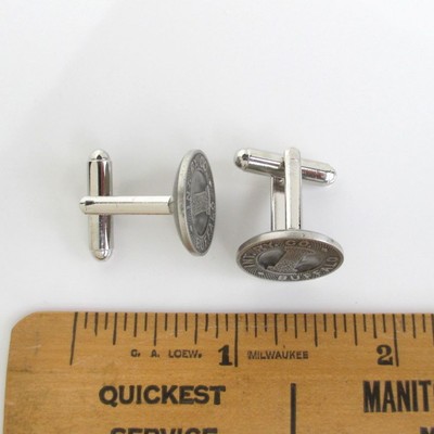 BUFFALO NY Railway Token Cuff Links - Repurposed Vintage Coins, Silver Tone