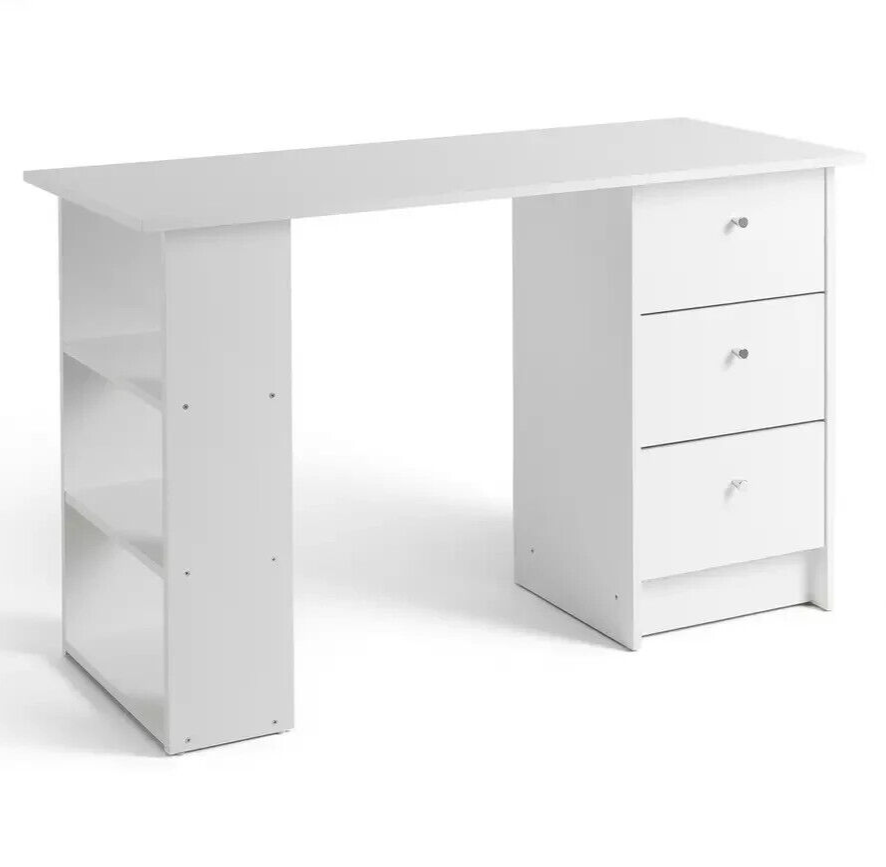 Malibu Desk With Drawers and Shelves White Storage For Kids Adults 120cm eBay