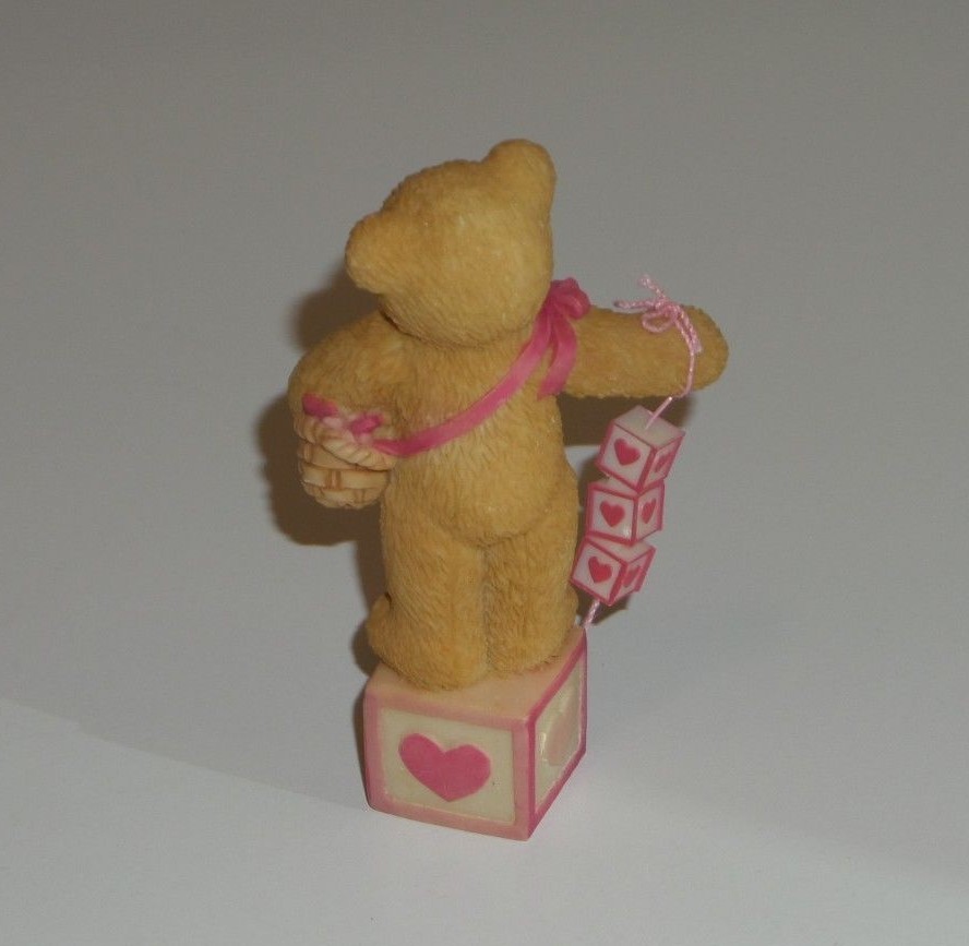 Bear Figurine w/ Basket of Hearts Blocks  203084 Teddy 3
