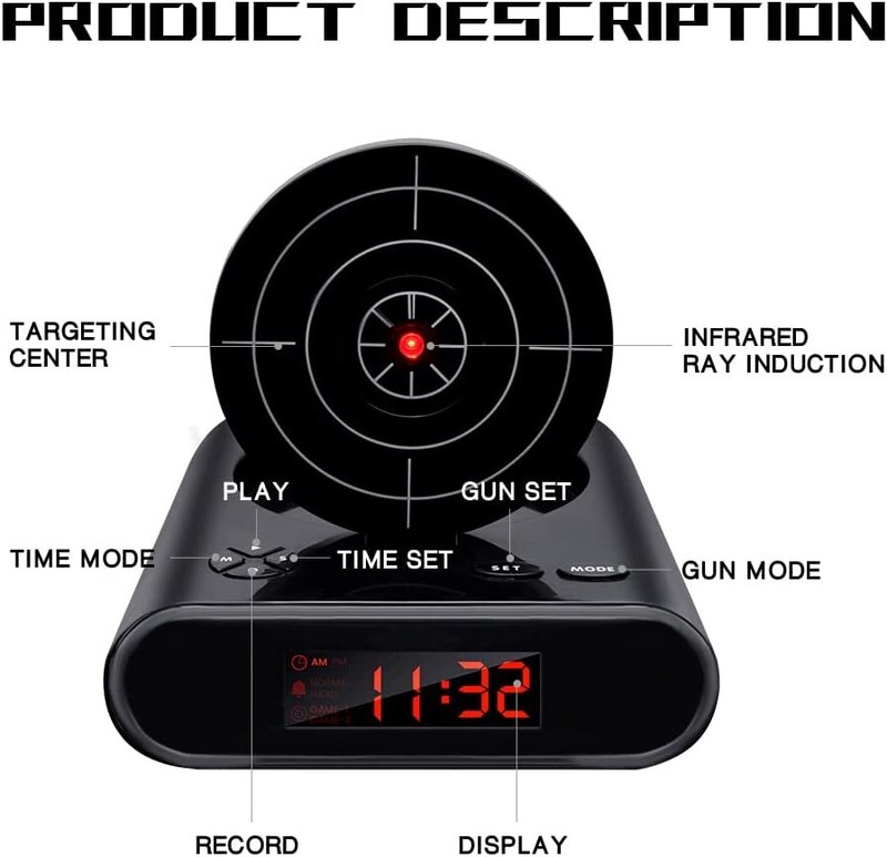 Lock N' Load Gun Alarm Clock/Target Alarm Clock/Creative Clock - Black