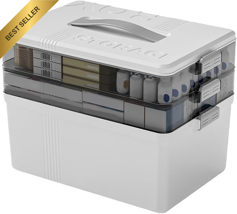 3-Layer Medicine Storage Box with Handle, Plastic Medicine Container, Household
