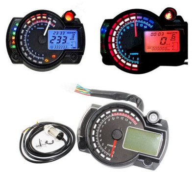 Motorcycle Speedometer Gauge Universal LCD Digit Tachometer Odometer 15000 RMP