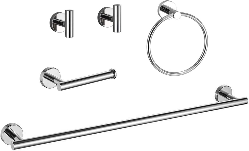 Polished Chrome Bathroom Accessories Set, 24-Inch Towel Bar Set Wall Mounted, Du
