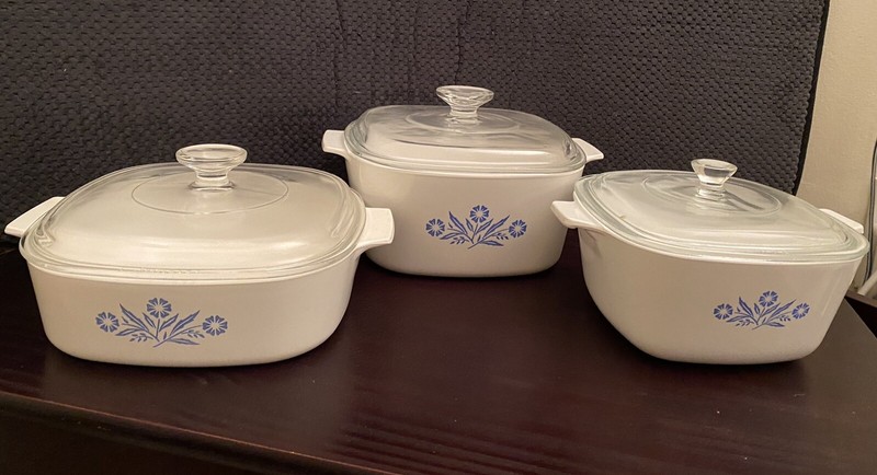 Blue Corn Flower Corning Ware Casserole Dishes W/ Lids -