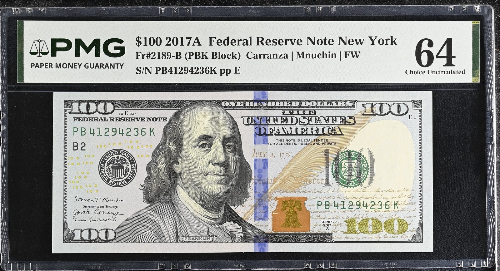 United States 100 Dollars USA 2017A P 548 B New York Choice UNC PMG 64