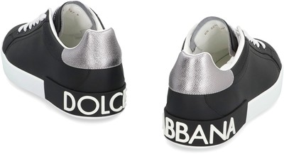 Pre-owned Dolce & Gabbana Portofino Spoiler Leather Low-top Sneakers In Black