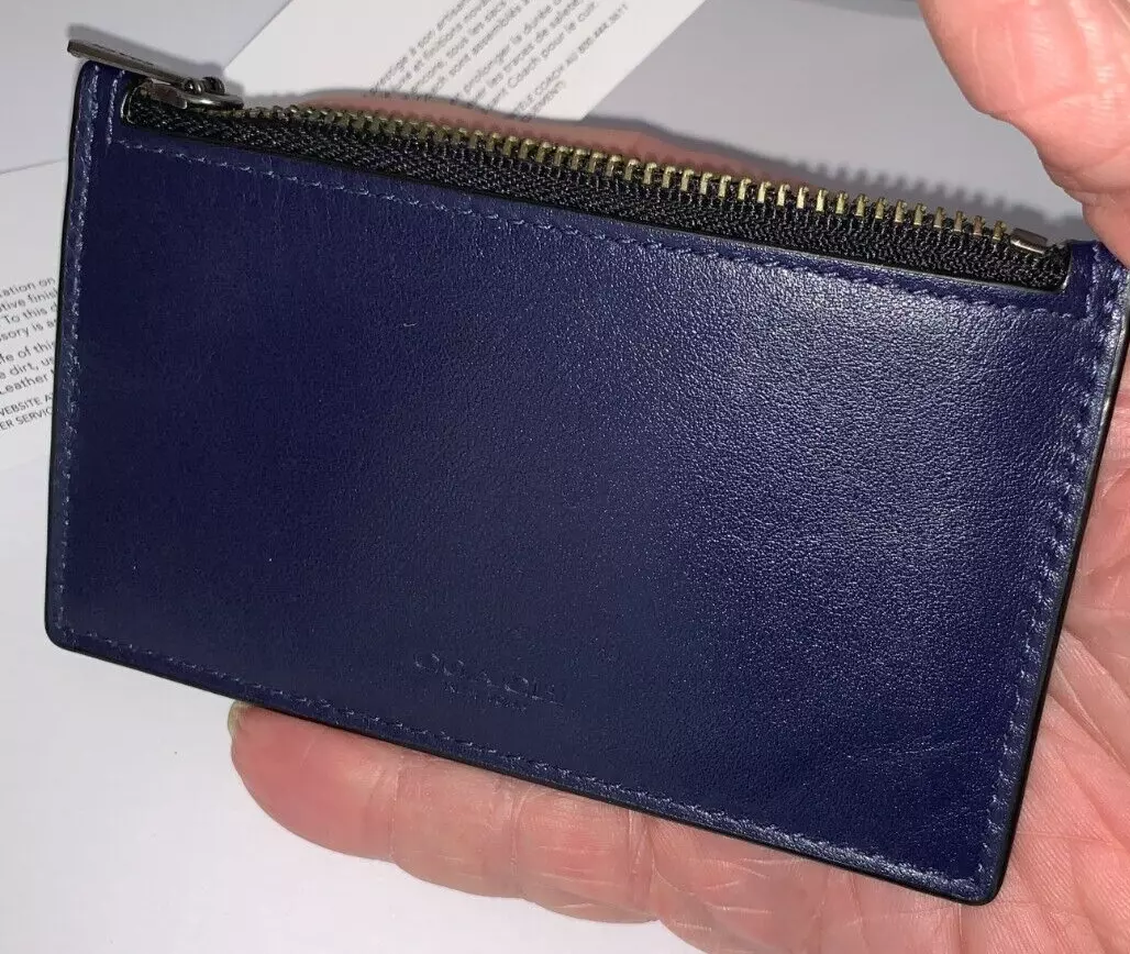 Coach Men's Zip Card Case Navy ~ Calf Leather Wallet #227259 Coach Men's Zip Card Case Navy ~ Calf Leather Wallet #227259