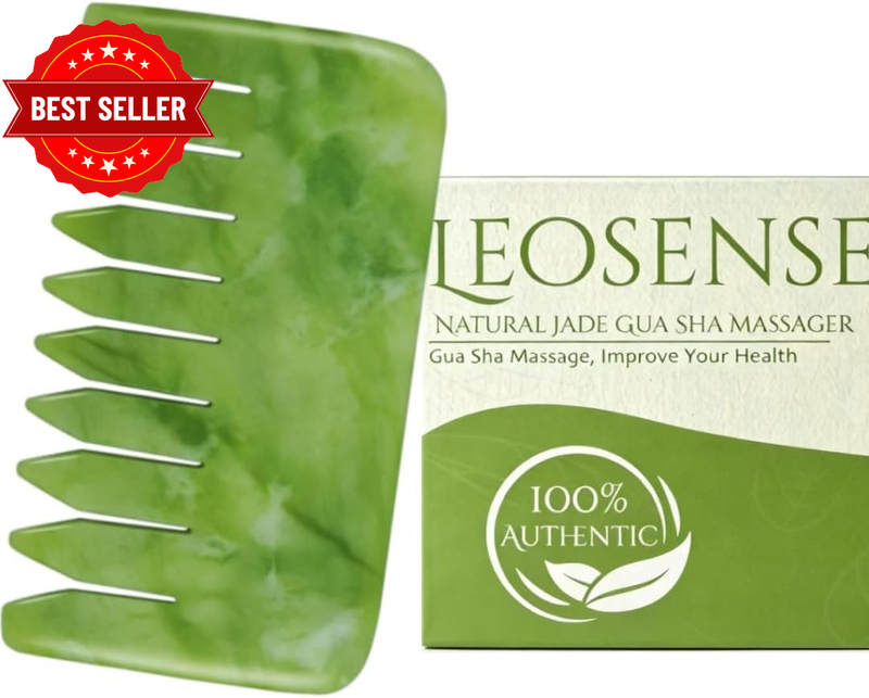 Gua Sha Comb, Natural Guasha Jade Stone, Head Scalp Caring Massage Comb, Full Bo