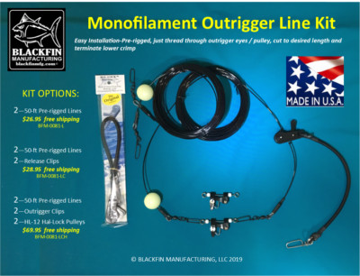 Outrigger Rigging Kit - Pre-rigged 50 FT Mono Lines -Add Clips, Hal-Lock Pulleys