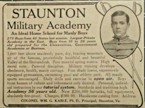 Staunton Virginia 1916 Vintage Print Ad STAUNTON MILITARY ACADEMY William Kable