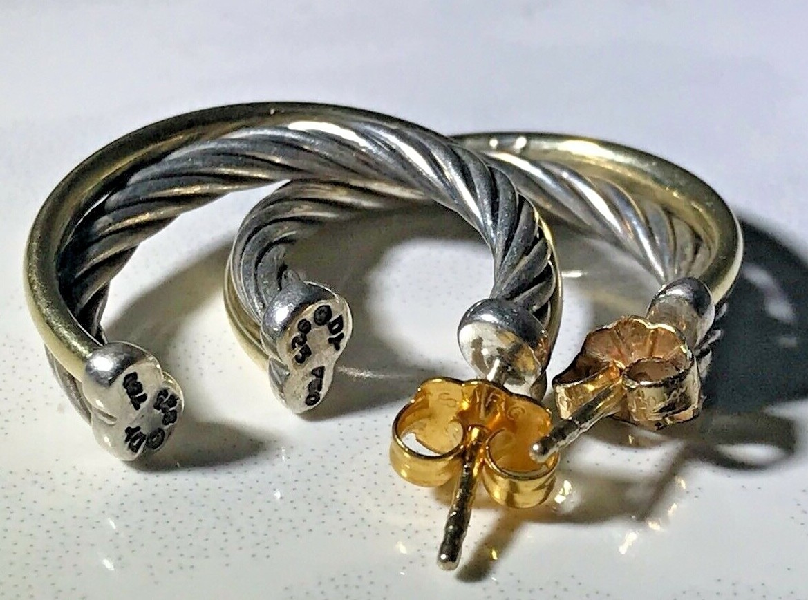 David Yurman 18K Yellow Gold & Sterling Silver Twist Hoops